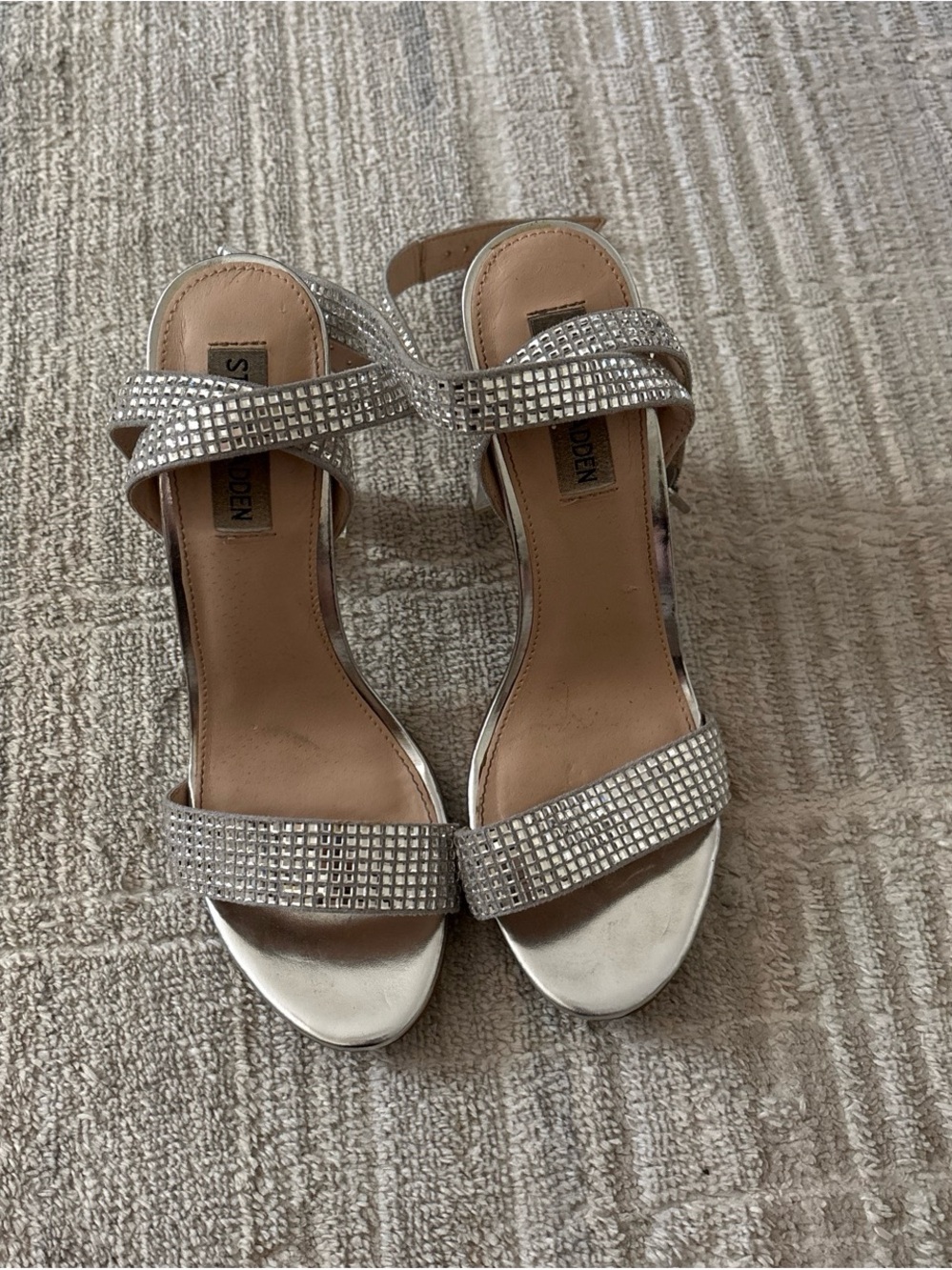 Seychelles Silver Crystal Strap Heeled Sandals